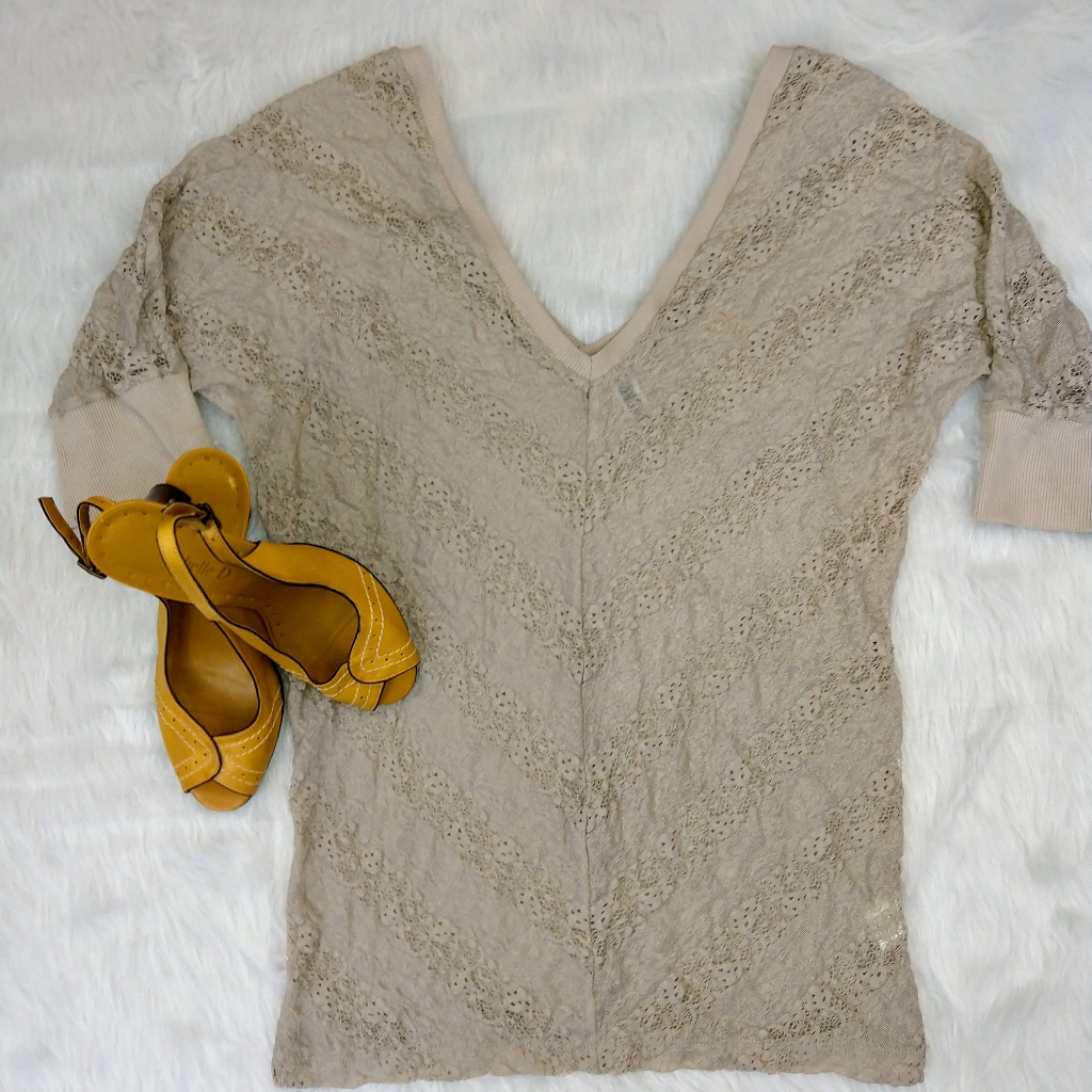 Bke Tan Lace Top Sz M